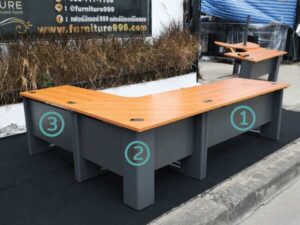 Executive desk set, 3 pieces connected together, L corner, wood top, Rockworth steel legs._LVNAHZYP46