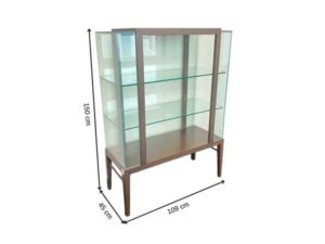 Three-tiered glass display case with wooden frame
