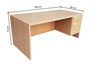 Two-drawer desk, brown wooden frame, 165 cm wide