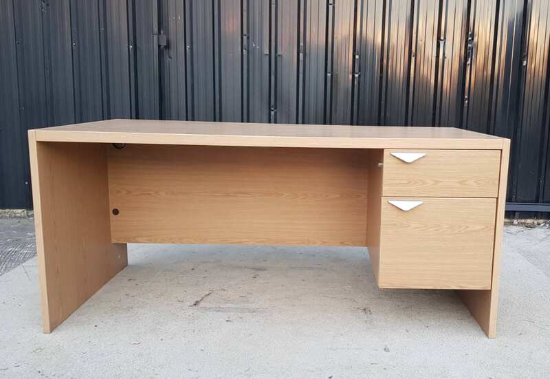 Two-drawer desk, brown wooden frame, 165 cm wide