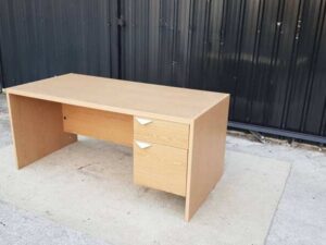 Two-drawer desk, brown wooden frame, 165 cm wide