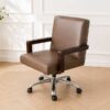 classic work chair Brown leather seats, wooden armrests_MSF19KGD8J