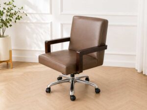 classic work chair Brown leather seats, wooden armrests_MSF19KGD8J