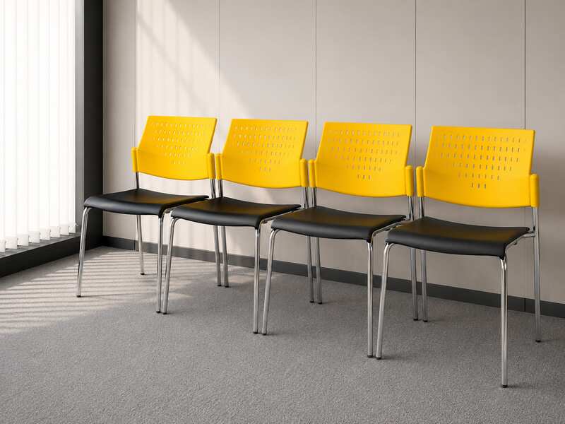 Office chair, chrome-plated steel legs, black cushion, yellow backrest, model GD01_N6Q2ID8OLU