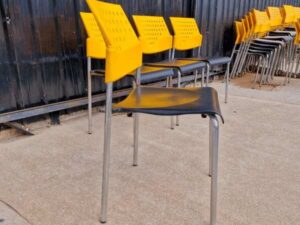 Office chair, chrome-plated steel legs, black cushion, yellow backrest, model GD01_N6Q2ID8OLU
