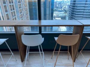 Bar chair, steel legs, brown, minimalist style