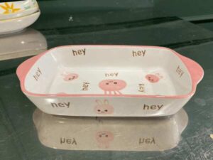 Square ceramic plate and bowl with two handles