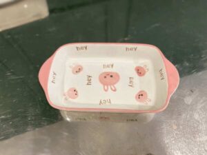 Square ceramic plate and bowl with two handles