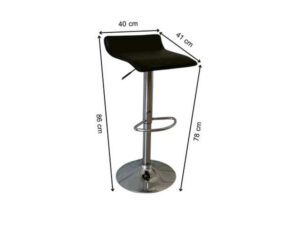 Bar stool with steel legs and black leather seat.