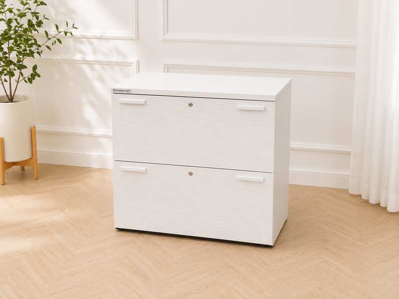 Wooden filing cabinet, 2 drawers, hanging file type (corrugated design), light gray_NXHA9O1TAQ