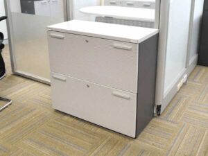 Wooden filing cabinet, 2 drawers, hanging file type (corrugated design), light gray_NXHA9O1TAQ
