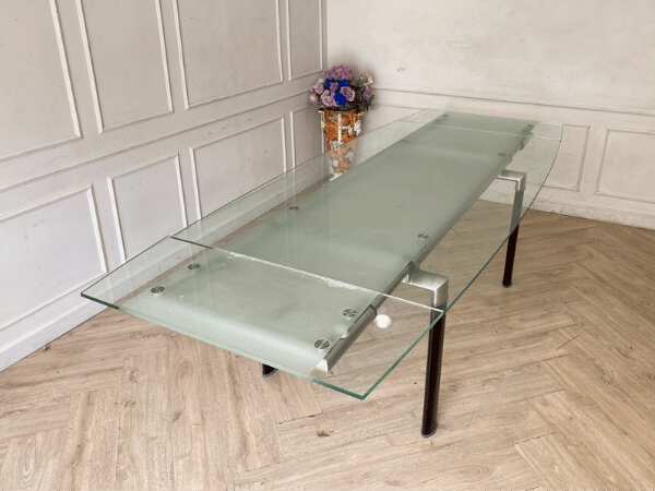 Dining table, glass top with extension, modern style_O20OPESFW2