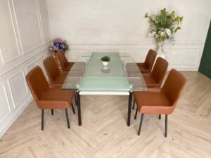 Dining table, glass top with extension, modern style_O20OPESFW2