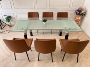 Dining table, glass top with extension, modern style_O20OPESFW2