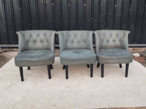 Wooden chair, leather seat with buttons, grey color