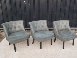 Wooden chair, leather seat with buttons, grey color