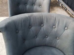 Wooden chair, leather seat with buttons, grey color