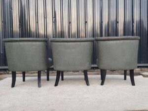 Wooden chair, leather seat with buttons, grey color