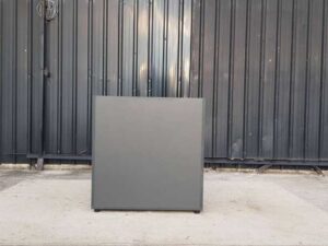 Two-door, two-compartment filing cabinet, gray and brown, Rockworth brand