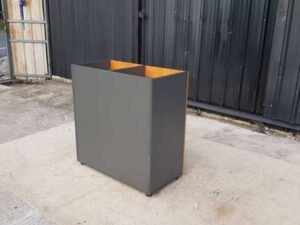 Two-door, two-compartment filing cabinet, gray and brown, Rockworth brand