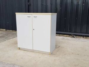 Two-door filing cabinet, wooden frame, white