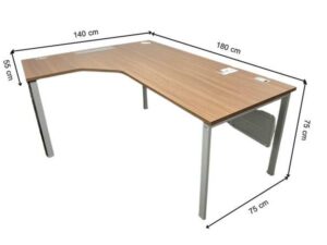 L-shaped corner work desk with steel legs and power strip, 180 cm wide (1)