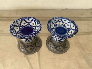 Stoneware ceramic serving tray with blue pineapple pattern.