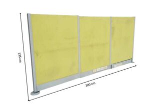 Office partition with power outlet, light green.