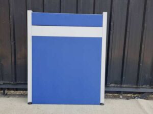 Solid blue partition with white stripes