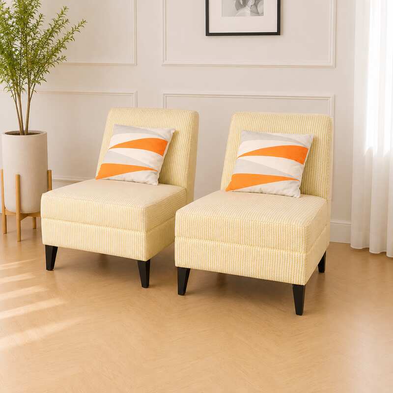 Chair with yellow striped fabric cushion + cushions_PMZV7KA6K7