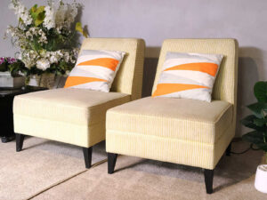 Chair with yellow striped fabric cushion + cushions_PMZV7KA6K7