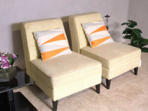 Chair with yellow striped fabric cushion + cushions_PMZV7KA6K7