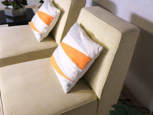 Chair with yellow striped fabric cushion + cushions_PMZV7KA6K7