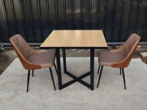 Dining table, steel legs, wooden top, 80 cm