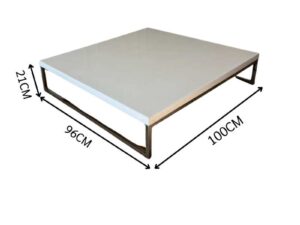 Coffee table with white synthetic stone top and stainless steel legs. (1)
