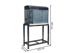 Fish tank with black steel legs