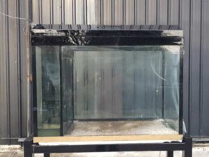 Fish tank with black steel legs