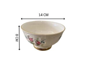Ceramic mug with pink rose pattern and gold rim, Quality Ceramic brand.
