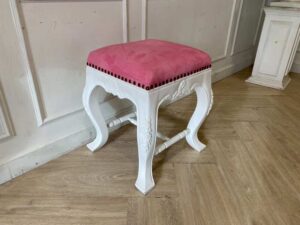 Louis-style wooden stool with fabric cushion, pink