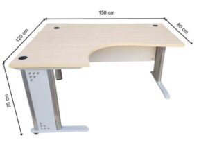 Work desk, L-shaped, wooden top, steel legs, white