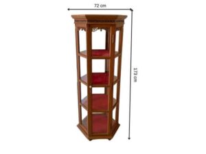 Vintage style brown glass display case with 4 shelves.
