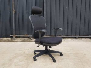 Office chair, fabric cushion, mesh backrest with headrest, black