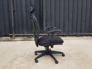 Office chair, fabric cushion, mesh backrest with headrest, black