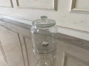 Multipurpose glass jar with lid for food preservation, IKEA brand.