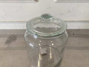 Multipurpose glass jar with lid for food preservation, IKEA brand.