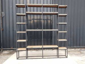 Steel frame shelf, wooden top