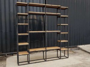Steel frame shelf, wooden top