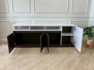 Wardrobe + TV stand + dressing table, dark brown, modern style