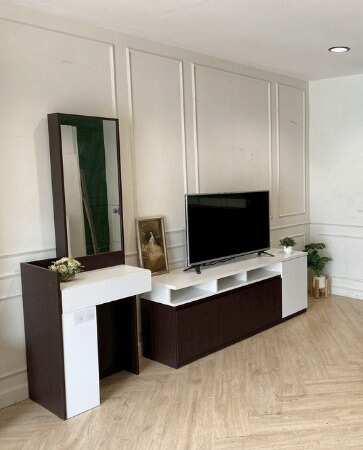 Wardrobe + TV stand + dressing table, dark brown, modern style