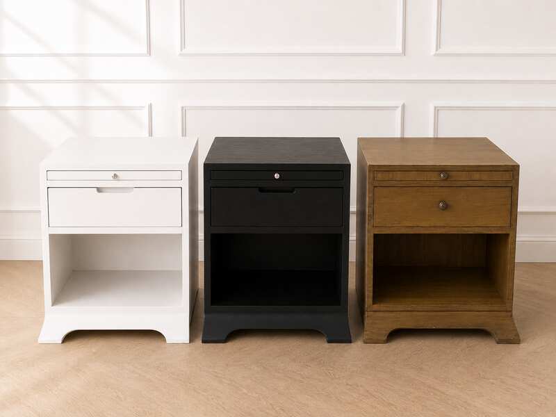 Bedside table, wooden frame, 1 drawer, bedside cabinet, wooden frame, 1 drawer (exterior painted white and black)_RWCNMNGJVO